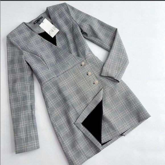 ZARA BLOGGER FAVORITE PLAID BLAZER DRESS - Picture 3 of 16